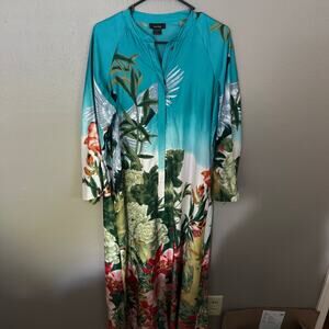 NATORI Birds of Paradise Caftan Multi Color Half Zip Long Size Medium